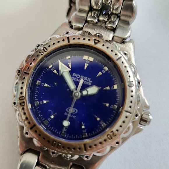 Fossil AM-3099 Steel Diver Blue Dial Wr50m Rotating Bezel Women's Watch - Picture 7 of 9